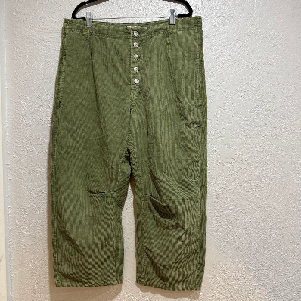 Free People We The Free Good Luck Mid Rise Barrel Olive Green size 33 - Picture 1 of 5